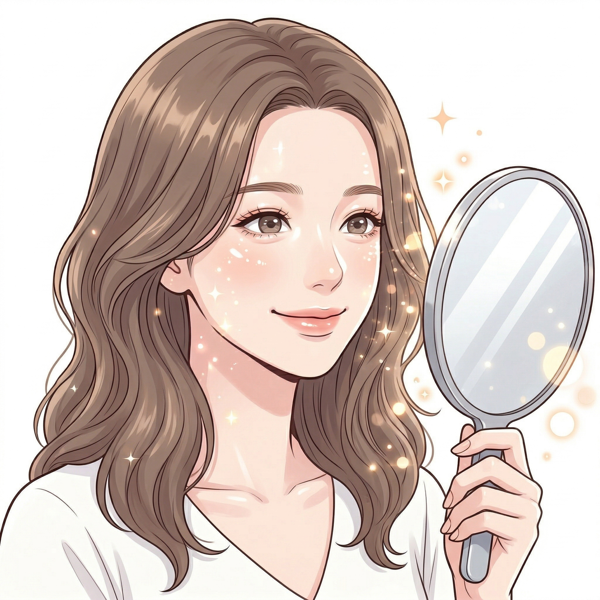 手鏡を持ってにっこりする女性イラスト