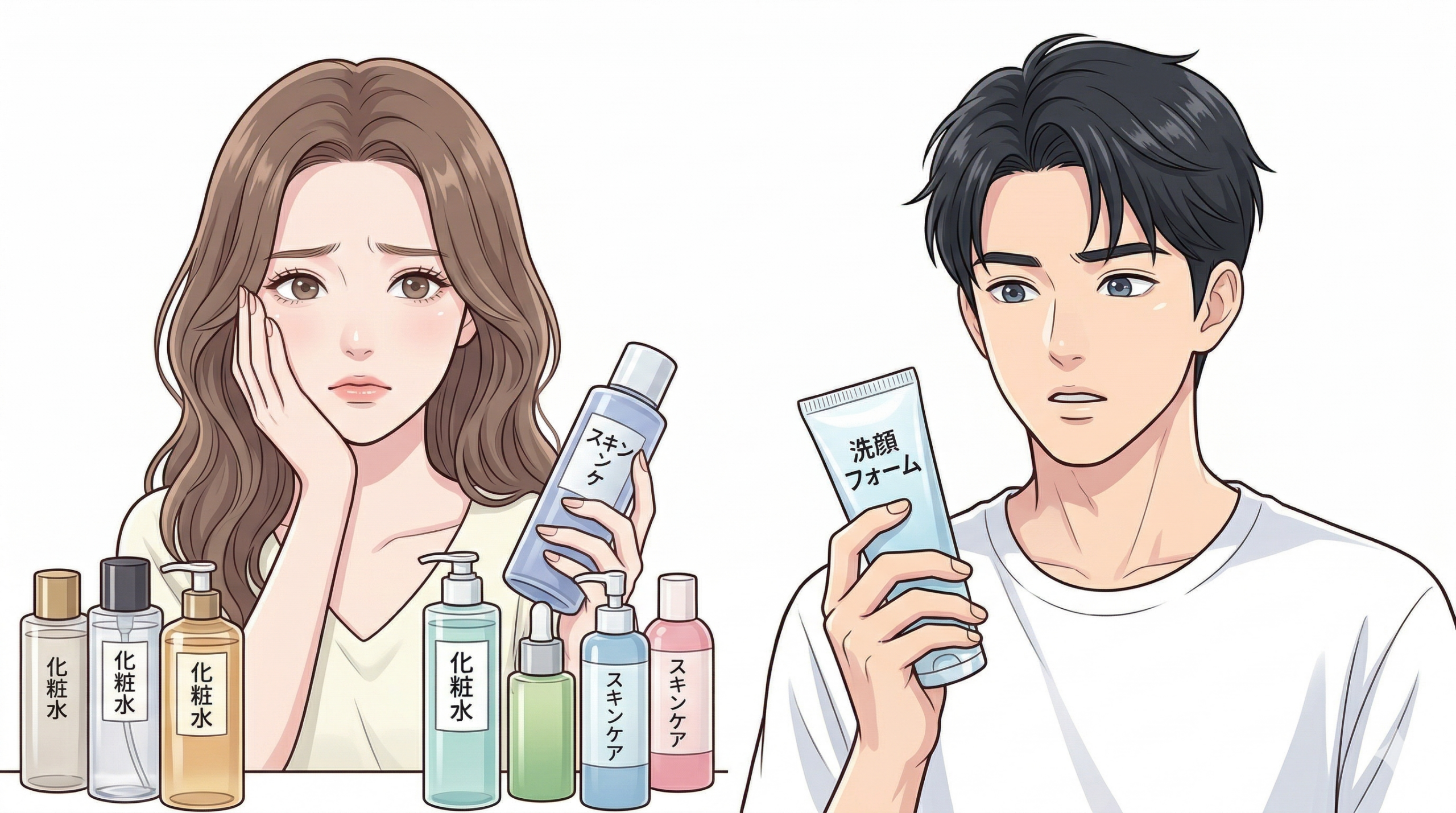 スキンケアに悩む男女